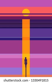 Silhouettes of girls in the sea at sunset