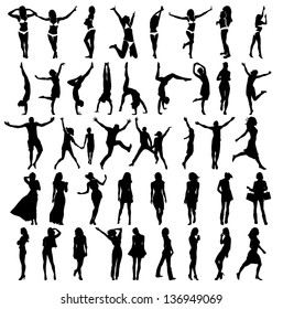  Silhouettes of girls . Vector illustration