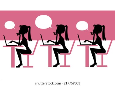 silhouettes of the girls at work