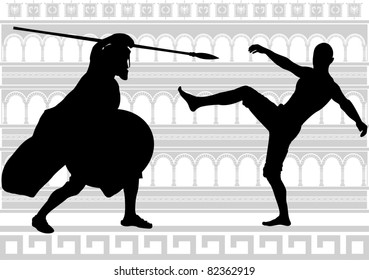 silhouettes of gladiators. vector illustration