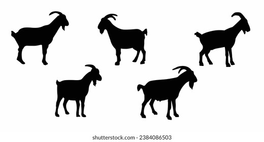 Silhouettes of goats. Goat silhouettes set. Vector illustration