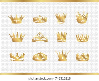 Silhouettes of gold crowns on a light background