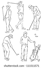 "silhouettes of golfers on a white background"
