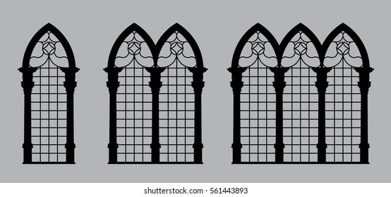 Silhouettes Gothic Windows Isolated On Gray Stock Vector Royalty Free