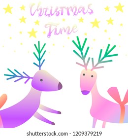 Silhouettes gradients illustration of two deer Christmas. Lettering