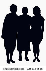 Silhouettes of granddaughters and grandmother hugging, the concept of a warm meeting, family, love, unity, isolated vector