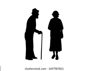 Siluetas de abuelo hablando con la abuela. Icono de vector de ilustración 