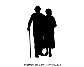 Silhouettes of grandparents stand together. Illustration vector icon 