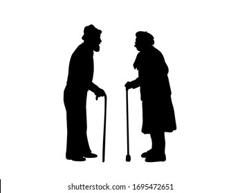 Silhouettes of grandparents are standing against each other. Illustration vector icon 