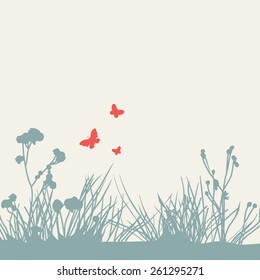 silhouettes of grass and butterflies 