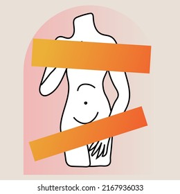 Silhouettes of Greek trippi sculpture surreal and antique. Contour vector illustration with abstract spots and gradients. collage style of the 1990s.