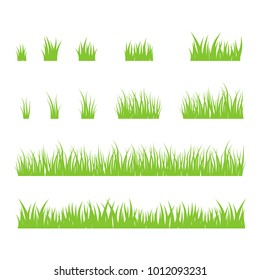 Silhouettes of green grass, vector set.