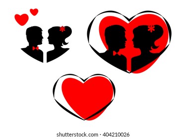 Silhouettes Groom Bride Heart Icons Set Stock Vector (Royalty Free ...