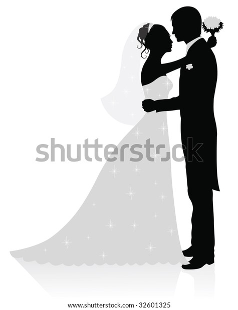 Silhouettes Groom Bride Standing Hugging Stock Vector (Royalty Free ...