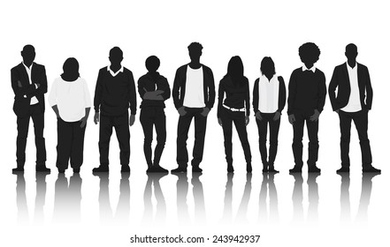 Silhouettes Group of Casual People in a Row