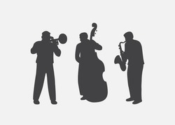 Silhouettes Of A Group Of Musicians In Vector.