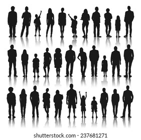 Silhouettes Group of People in a Row