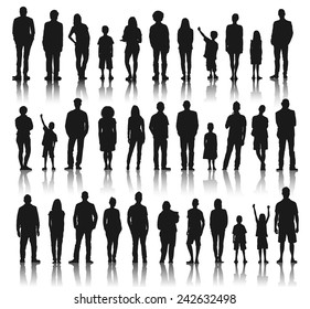 Silhouettes Group of People in a Row Vector