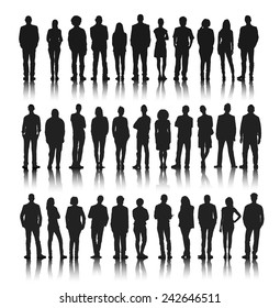 Silhouettes Group of People in a Row Vector