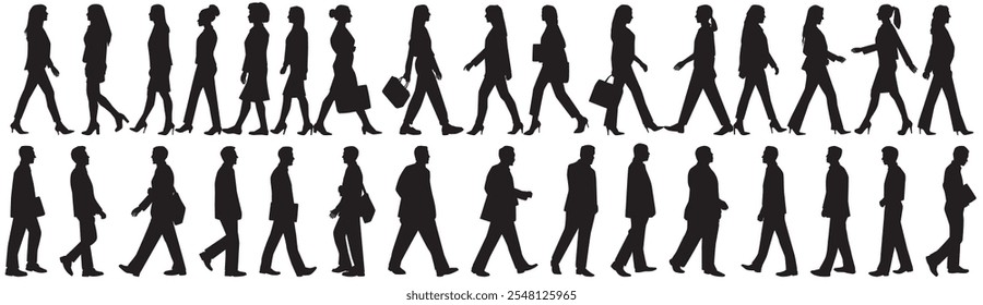 silhouettes of group of people walking and standing.