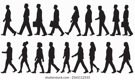 silhouettes of group of people walking. Vector silhouette of people walking