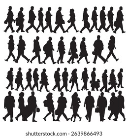 silhouettes of group of people walking. Vector silhouette of people walking