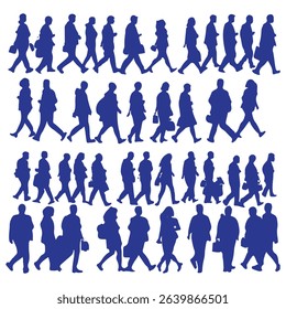 silhouettes of group of people walking. Vector silhouette of people walking