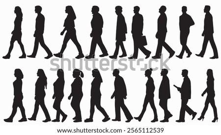 silhouettes of group of people walking. Vector silhouette of people walking