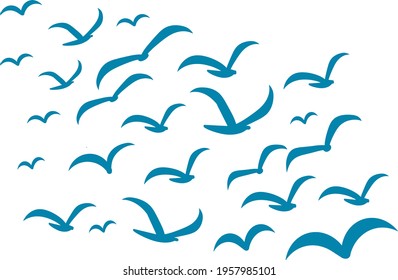 Silhouettes of groups of  birds on white. Vector