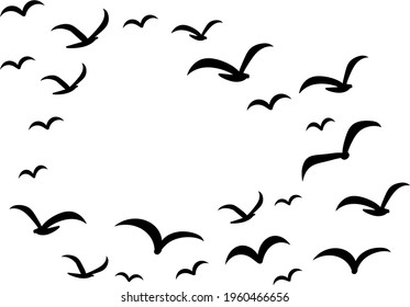 Silhouetten von Vogelgruppen auf Weiß. Vektorgrafik