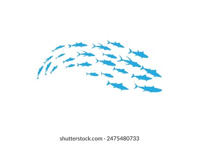 Silhouettes groups sea fishes' colony vector image, Fish background icon