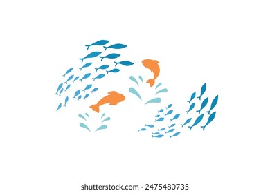 Silhouettes groups sea fishes' colony vector image, Fish background icon