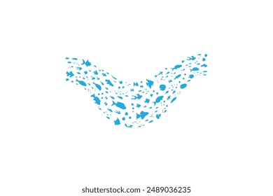 Silhouettes groups sea fishes' colony vector image, Fish background icon
