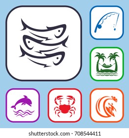 Silhouettes of groups of sea fishes icon