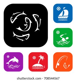 Silhouettes of groups of sea fishes icon