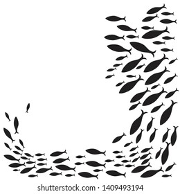  Silhouettes of groups of sea fishes. on a white background Isolated with empty space
