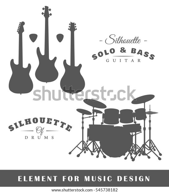 白い背景にギターとドラムのシルエット デザインエレメント ベクターイラスト のベクター画像素材 ロイヤリティフリー