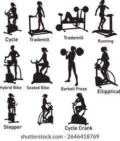 silhuetas de poses de exercício de ginástica
