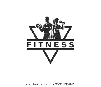 Siluetas de gimnasio y Ilustración vectorial de fitness. Hombre y mujer gimnasio y fitness logo Diseño. 