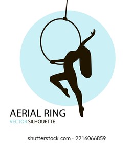 Silhouettes of a gymnast in the aerial silks. Vector illustration on white background. Air gymnastics 