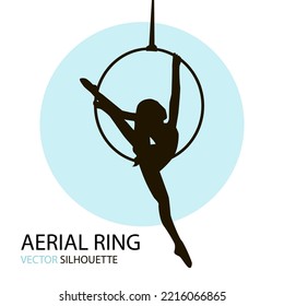 Silhouettes of a gymnast in the aerial silks. Vector illustration on white background. Air gymnastics 