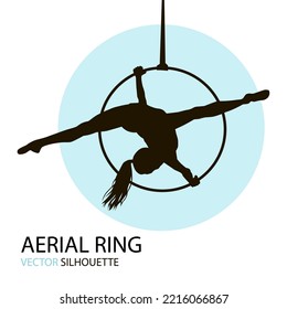 Silhouettes of a gymnast in the aerial silks. Vector illustration on white background. Air gymnastics 