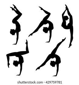  Silhouettes of a gymnastic girl. Vector illustrations set on white background