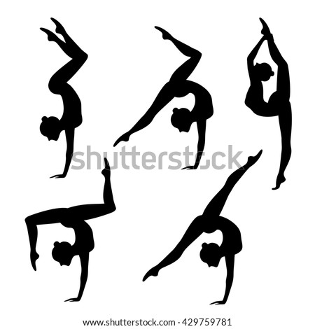 Silhouettes Gymnastic Girl Vector Illustrations Set Stock Vector ...