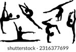 silhouettes of gymnastic poses black silhouette of asport women gymnastics girl silhouette Gymnast girl silhouette isolated	
