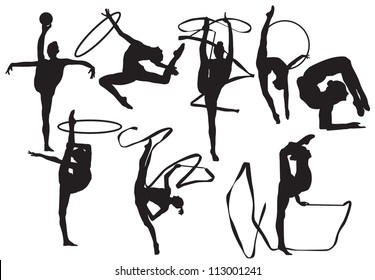 Silhouettes of gymnasts vector