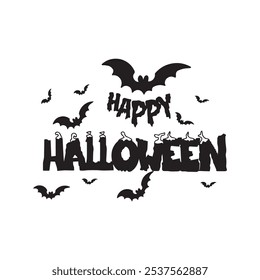 siluetas de Halloween. Conjunto de horror de boceto de etiqueta engomada de Halloween. Doodle dibujado a mano. Feliz texto de Halloween. Diseño elegante de letras de Vector de Halloween feliz. EPS editable de Vector