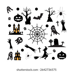 Silhouettes of Halloween Objects Square Background. Culture and religious holiday autumn vector art