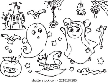 silhouettes of Halloween on a white background. Vector illustration. 