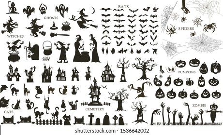 Silhouettes for Halloween party decoration, icons and characters.